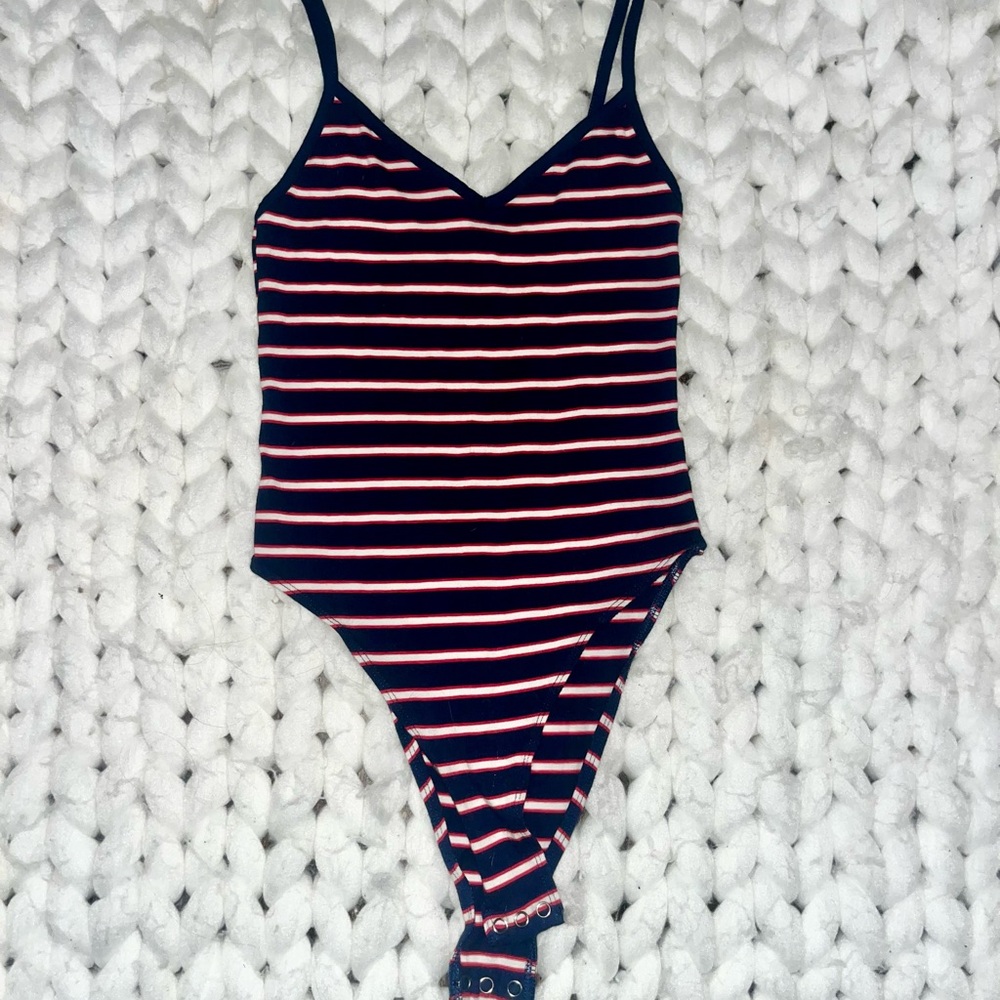 H&M Navy and Red Striped Bodysuit